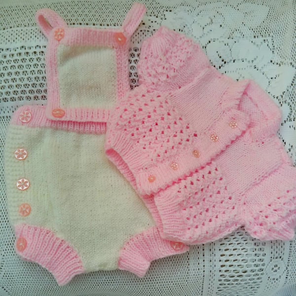 Baby's Romper and Cardigan Set, Hand Knitted Baby Outfit, Baby Shower Gift