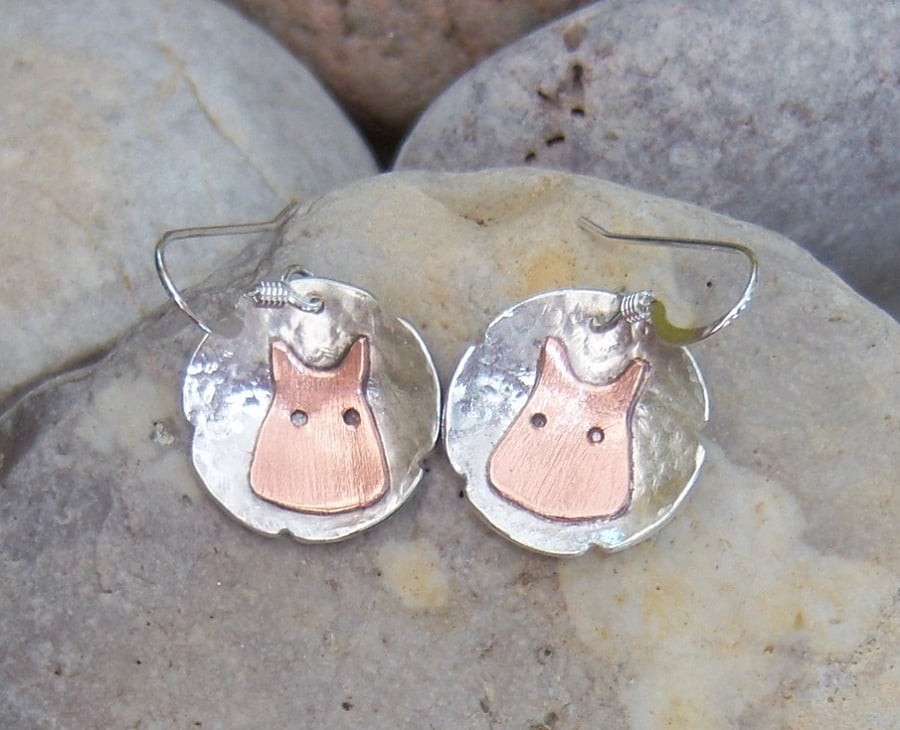 Sheep earrings in sterling silver and copper