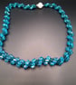 Handmade Beaded Twist Necklace in Teal and Turquoise