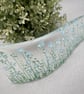 Fused glass hand painted Forget Me Not floral eau de nil duck egg blue Curve