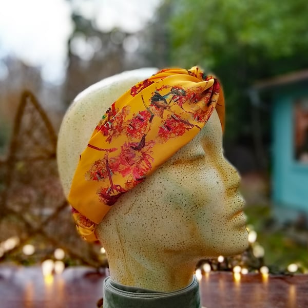Golden yellow, floral design head wrap