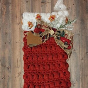Hand-Crocheted Gingerbread Christmas Stocking: Rustic Farmhouse Holiday Décor