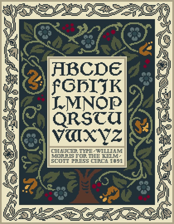 290A William Morris Alphabet Cross Stitch Pattern: Kelmscott Chaucer (PDF Chart)