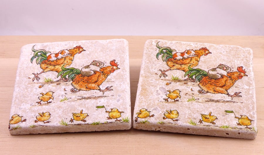 Natural Stone 'Chicken Race' Coasters
