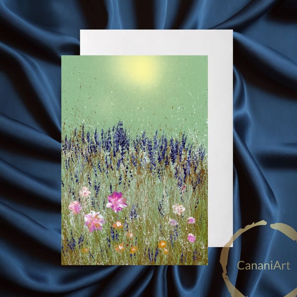 Wildflower Meadow Greeting Card – Blank Floral Art Card, Nature-Inspired Station