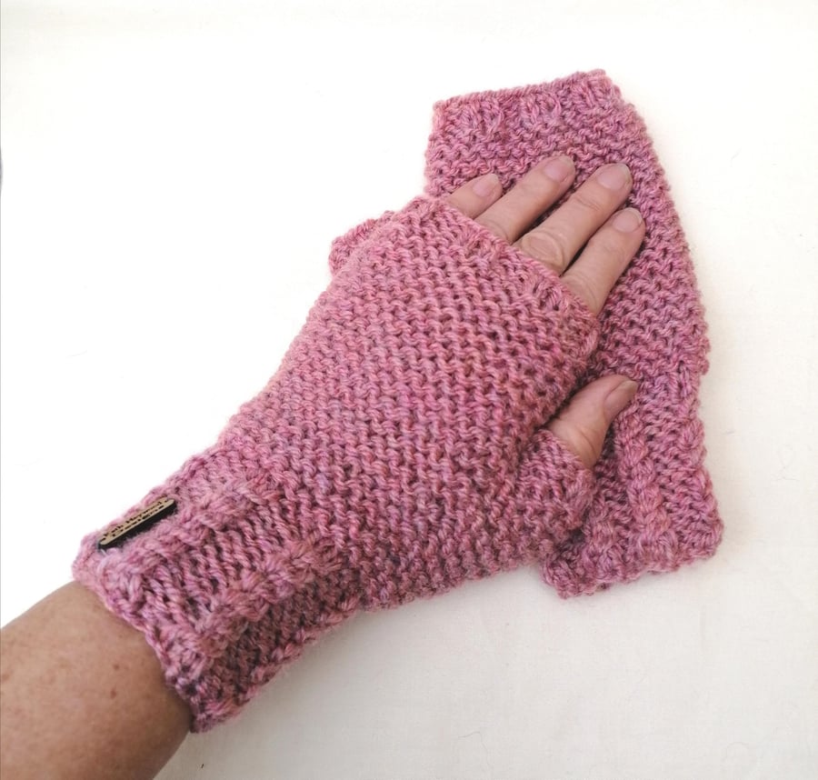 Fingerless Gloves in Pink Aran 