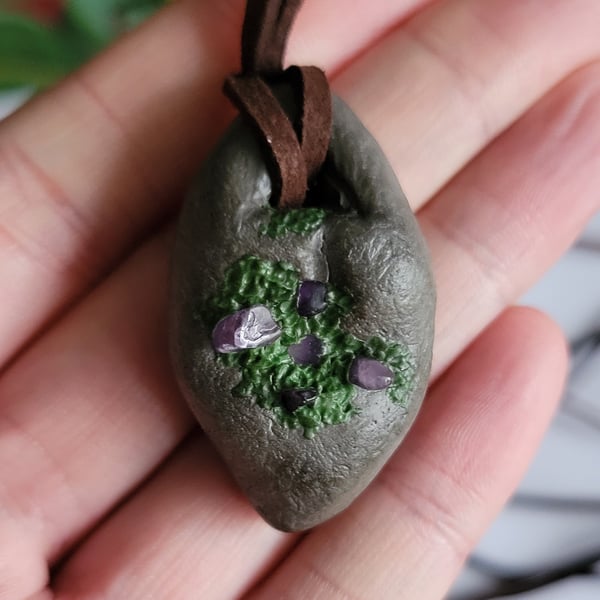 Polymer Clay Pendant, Realistic Stone Necklace, Amethyst Gemstone Jewellery