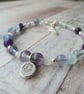 Rainbow Fluorite Stacking Bracelet, Sterling Silver Fluorite Charm Bracelet