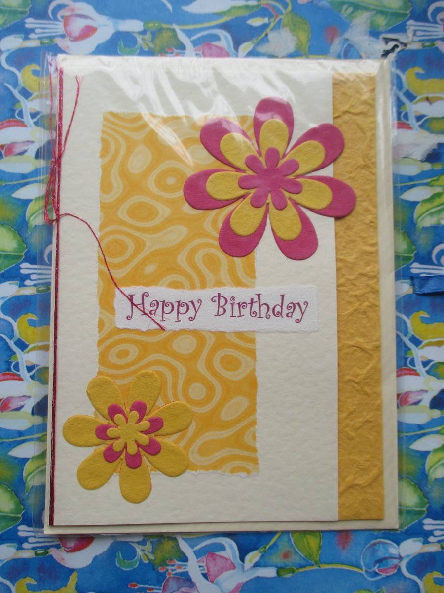 SALE! FLORAL BIRTHDAY CARD Yellow & Pink