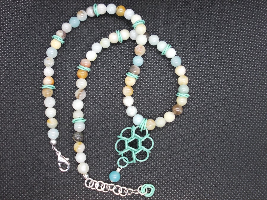 Sale - multi tonal amazonite and chainmaille necklace