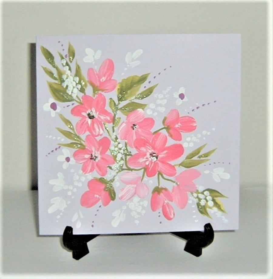 original art hand painted floral greetings card ( ref F 598)