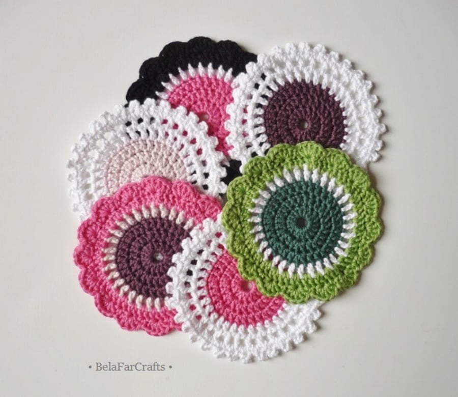 Crochet coasters (6) - Cotton doilies - Housewarming gift - Stocking filler
