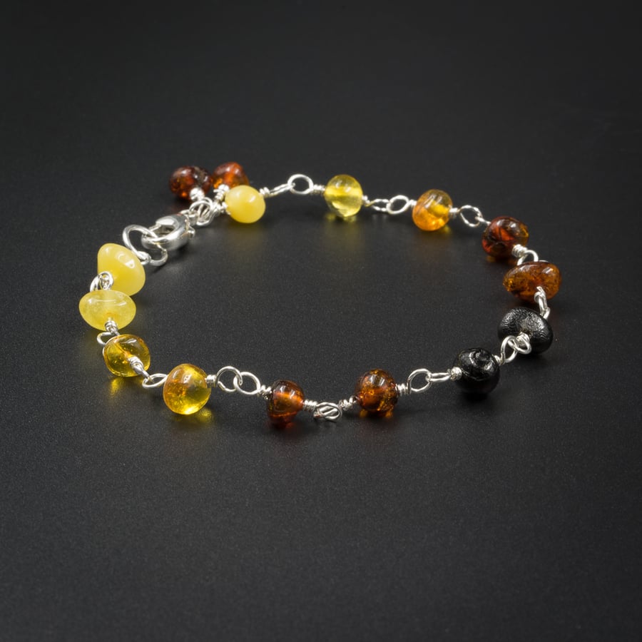 Baltic amber and sterling silver link bracelet, Leo gift