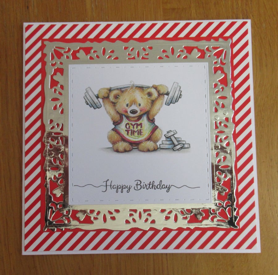Gym Bear - Birthday Card (17x17cm)