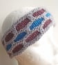 Knitted Headband, Earwarmer or Hairband, Handspun, Grey, Turquoise and Burgundy - Image 2