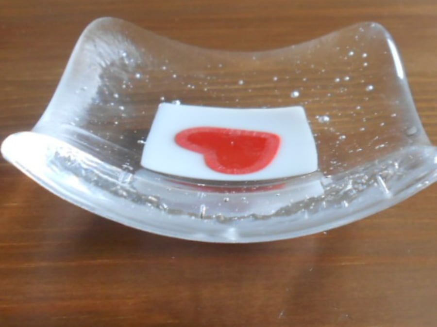 Small heart fused glass trinket dish