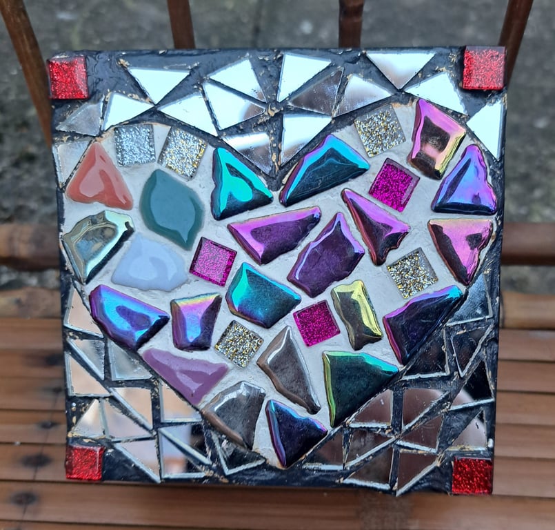 Heart mosaic wooden box ideal for jewellery or small treasured items
