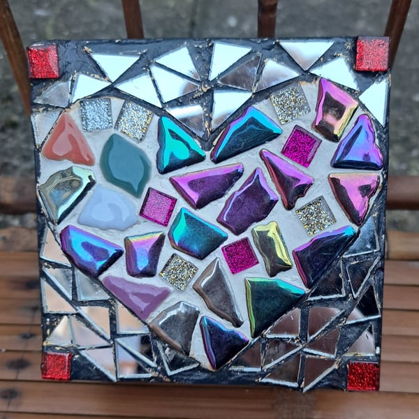 Heart mosaic wooden box ideal for jewellery or small treasured items