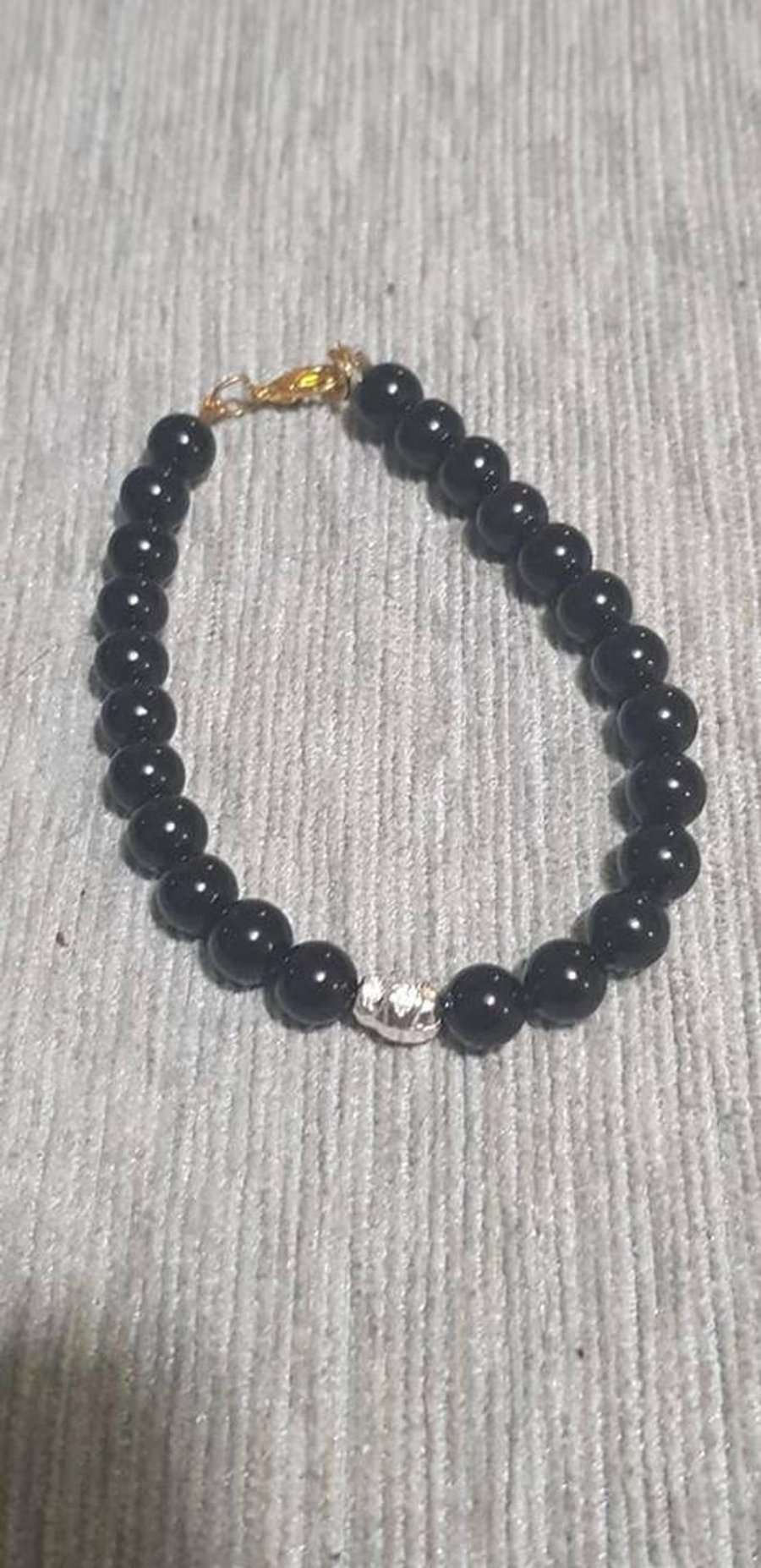 Natural Grade A Black Agate Bracelet with Skull Charm for Men