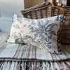 Repurposed vintage toile cushion cover with pompom trim