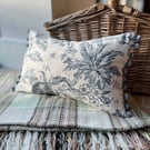 Repurposed vintage toile cushion cover with pompom trim