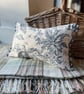 Repurposed vintage toile cushion cover with pompom trim