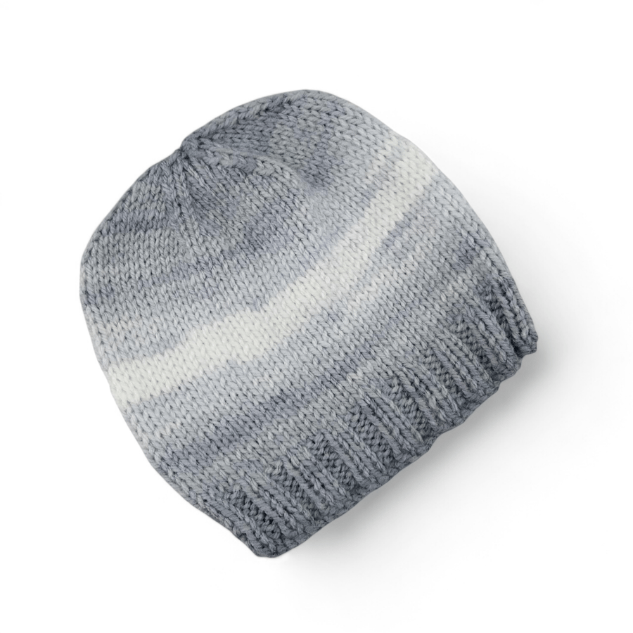 Grey and White Ombre Baby Hat 0-3 Months, Hand Knitted Gender Neutral Beanie