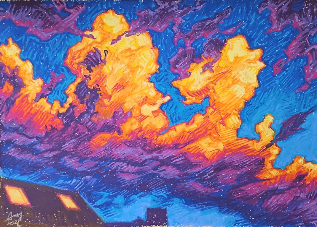 Summer Storm II original oil pastel artwork