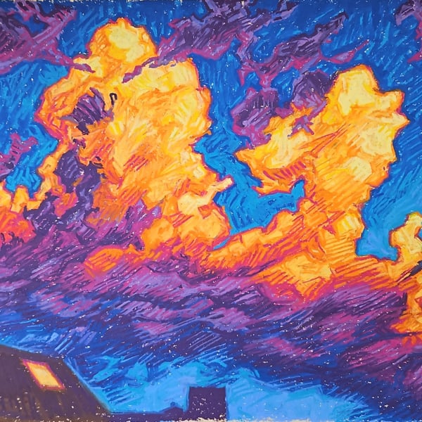 Summer Storm II original oil pastel artwork