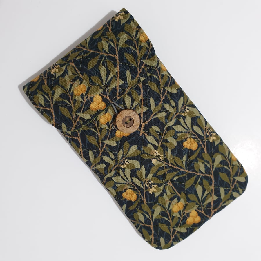 Floral themed Mobile Phone or Glasses Case in 100% cotton Button fastener 006