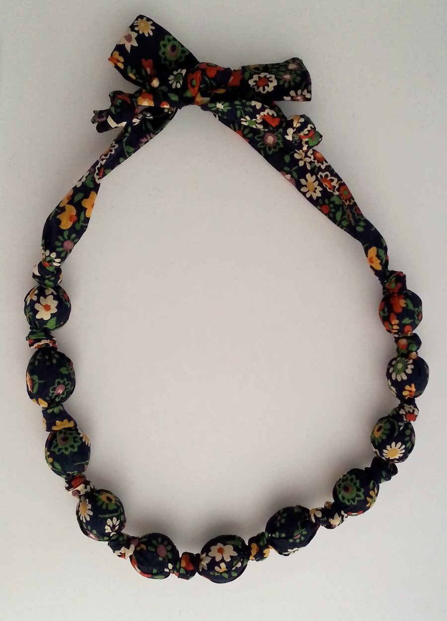 Navy Floral Liberty Print Fabric Necklace