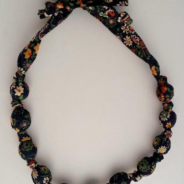 Navy Floral Liberty Print Fabric Necklace