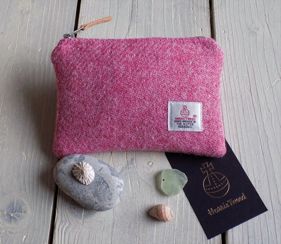 Harris Tweed large coin purse in strawberry ice pink