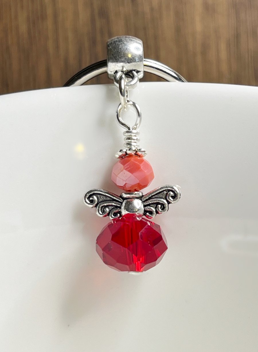 Sparkly ruby red crystal Guardian Angel keyring