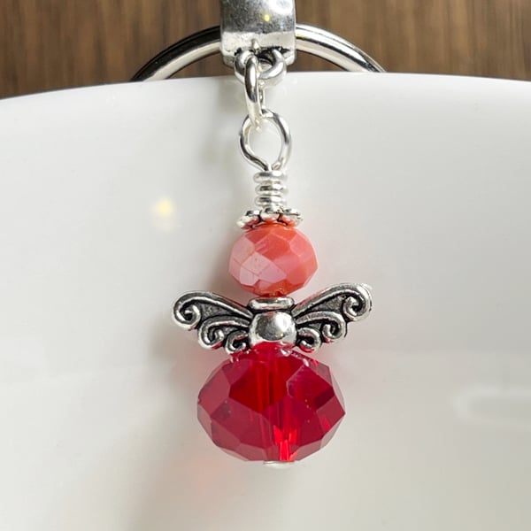 Sparkly ruby red crystal Guardian Angel keyring