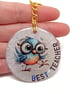 Best Teacher Bird Keyring, Handmade Appreciation Gift 50mm - Image 2