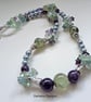 Designer Prehnite, Amethyst, Flourite & Shell Pearl Necklace  - Image 3