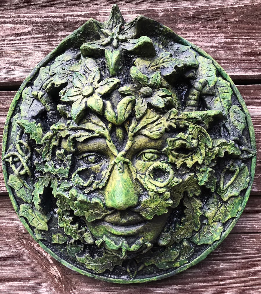 Summer Celtic Green Man Plaque plus Free Pocket Green Man