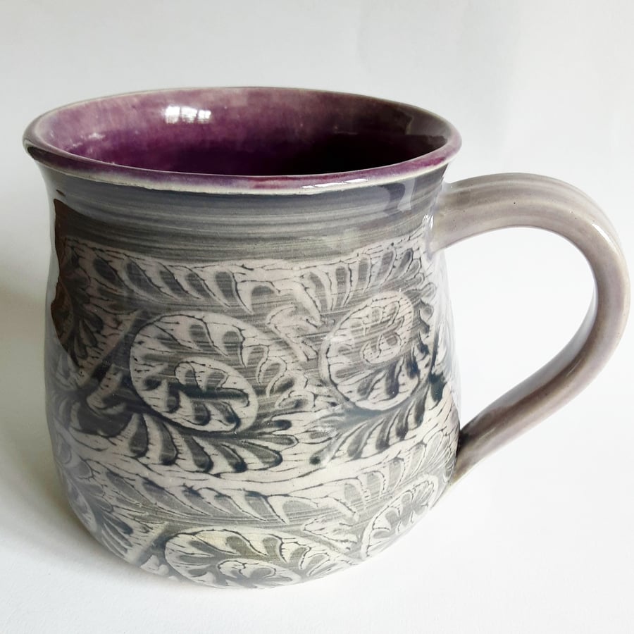 Large Grey Patterned Mug - Hand Thrown Stoneware Ceramic Mug