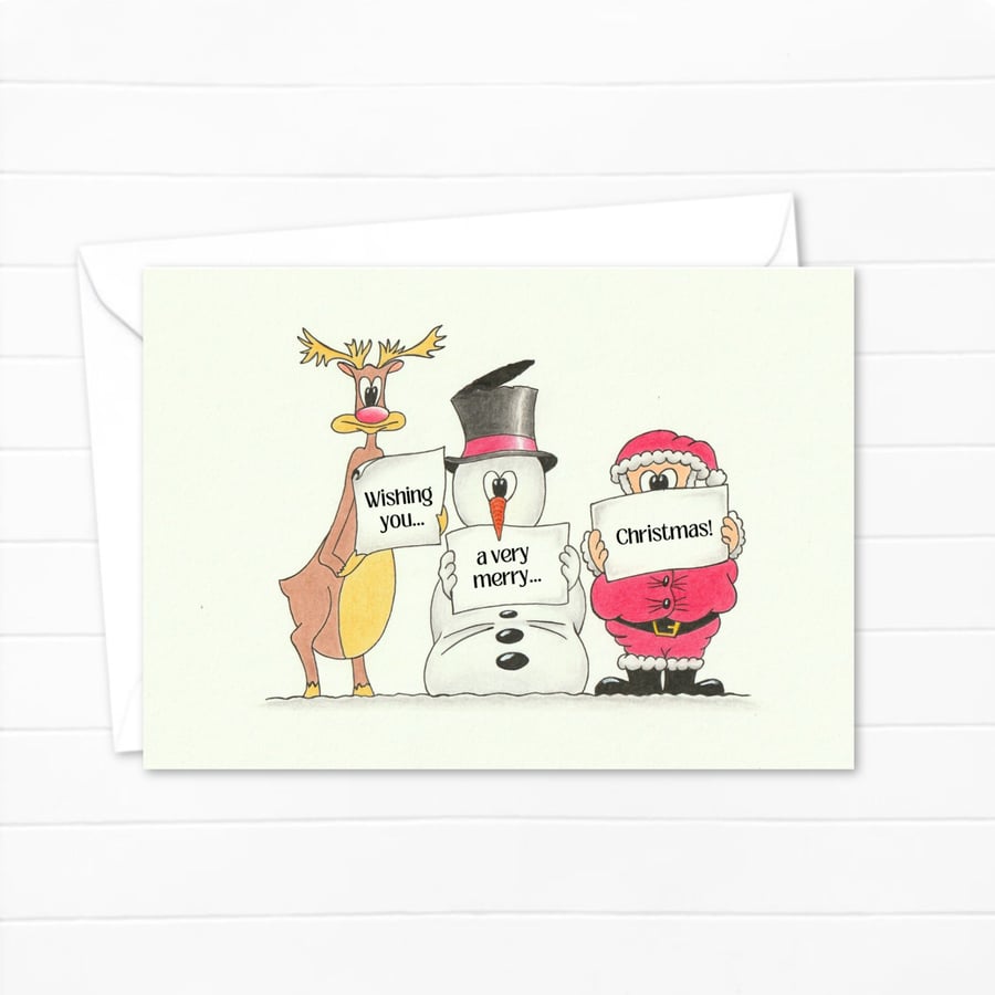 Funny Christmas Card: Pencil Illustration Wishing You a Merry Christmas (603)