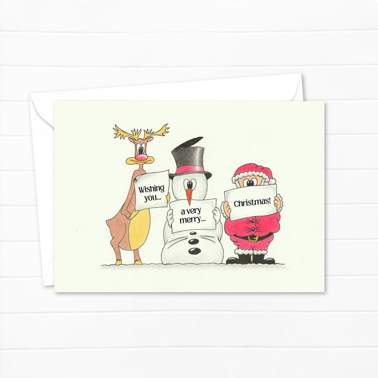 Funny Christmas Card: Pencil Illustration Wishing You a Merry Christmas (603)