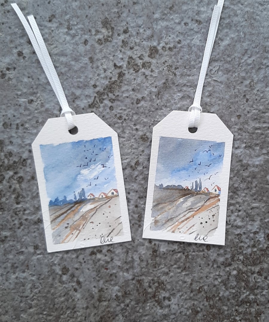 Ploughed Field. Two Handpainted Gift Tags