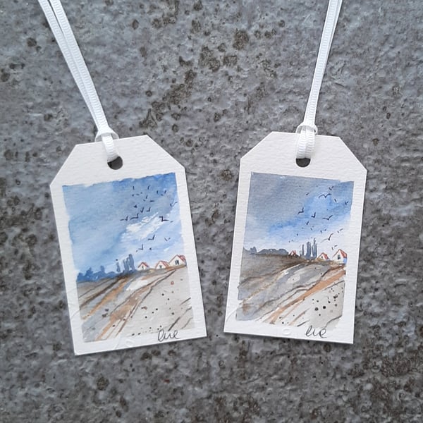 Ploughed Field. Two Handpainted Gift Tags