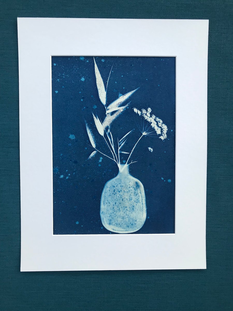 Botanical Cyanotype Art, Original Art. Botanical Art as gift