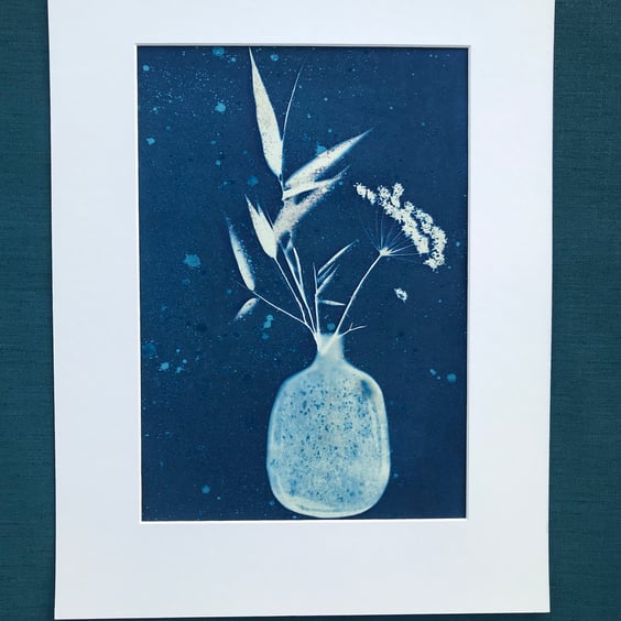 Botanical Cyanotype Art, Original Art. Botanical Art as gift