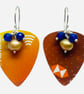 Artisan Upcycled Plectrum Earrings with Sapphire and Pearls - Tangerine Dream - Image 1