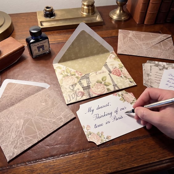 Vintage Paris Handmade Envelopes - Shimmer Card Inserts x 6