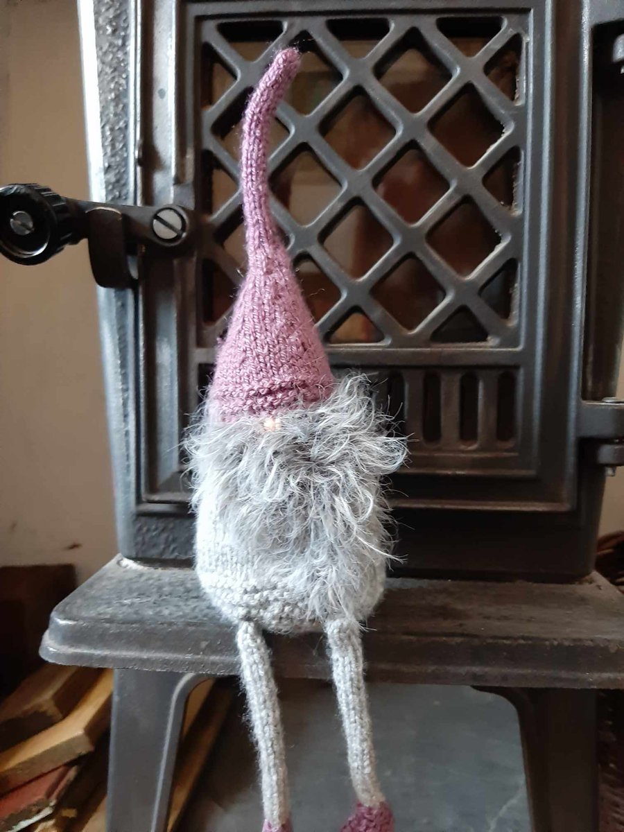 Big knitted gnome with purple hat