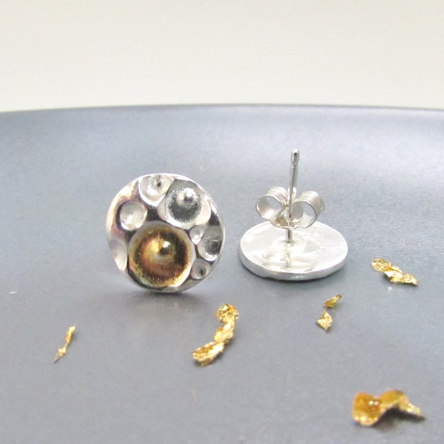 Coral Texture Silver and Gold Stud Earrings