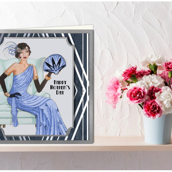 Art Deco Mother's Day cards with elegant lady in various colours